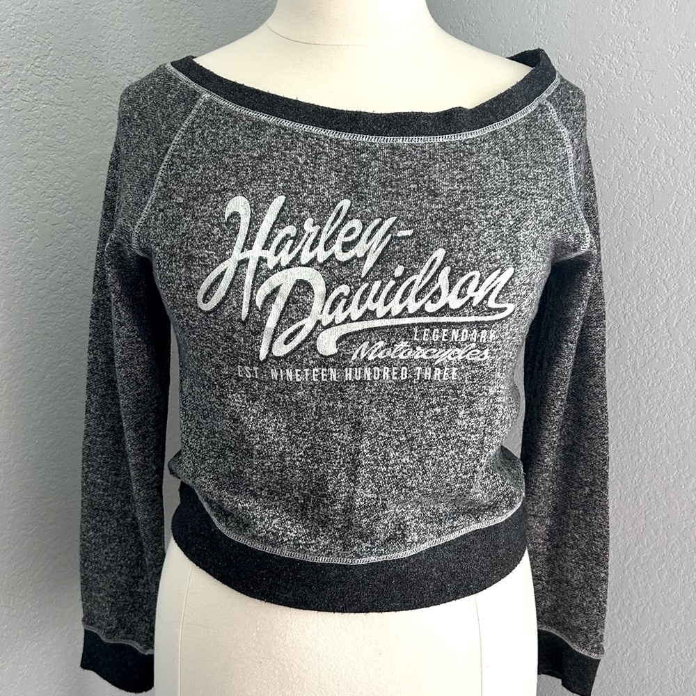 H-D Women’s Off-Shoulder Cropped Sweatshirt.  EUC.